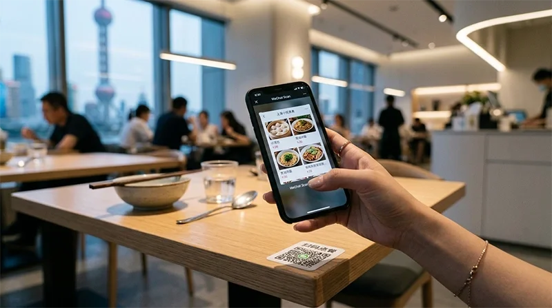 Scan QR code on the table to order in China restaurants