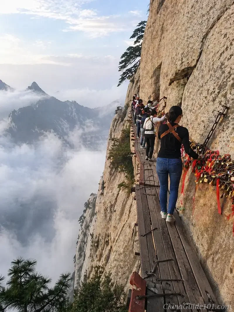 Plank Walk in the Sky at Mount Huashan, world's most dangerous hiking trail near Xi'an