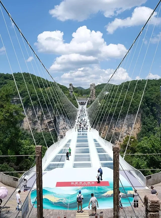 A wide-angle view of the Zhangjiajie Grand Canyon Glass Bridge.