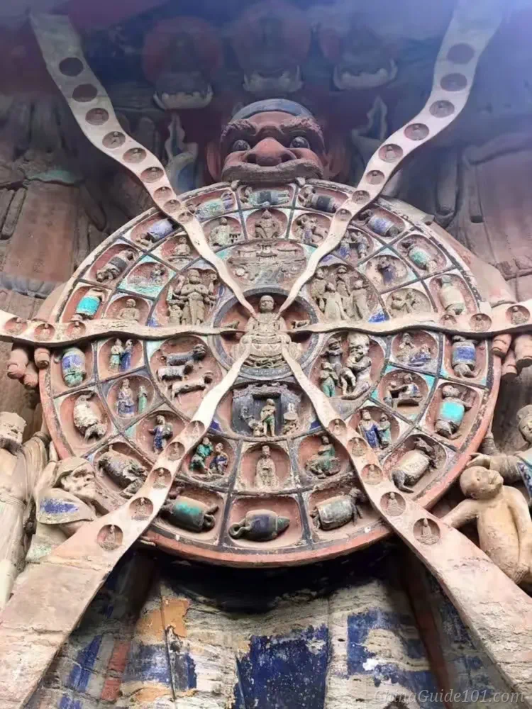 Wheel of Life (Wheel of Samsara), Niche 3, Baodingshan, Dazu Rock Carvings, UNESCO World Heritage Site in Chongqing