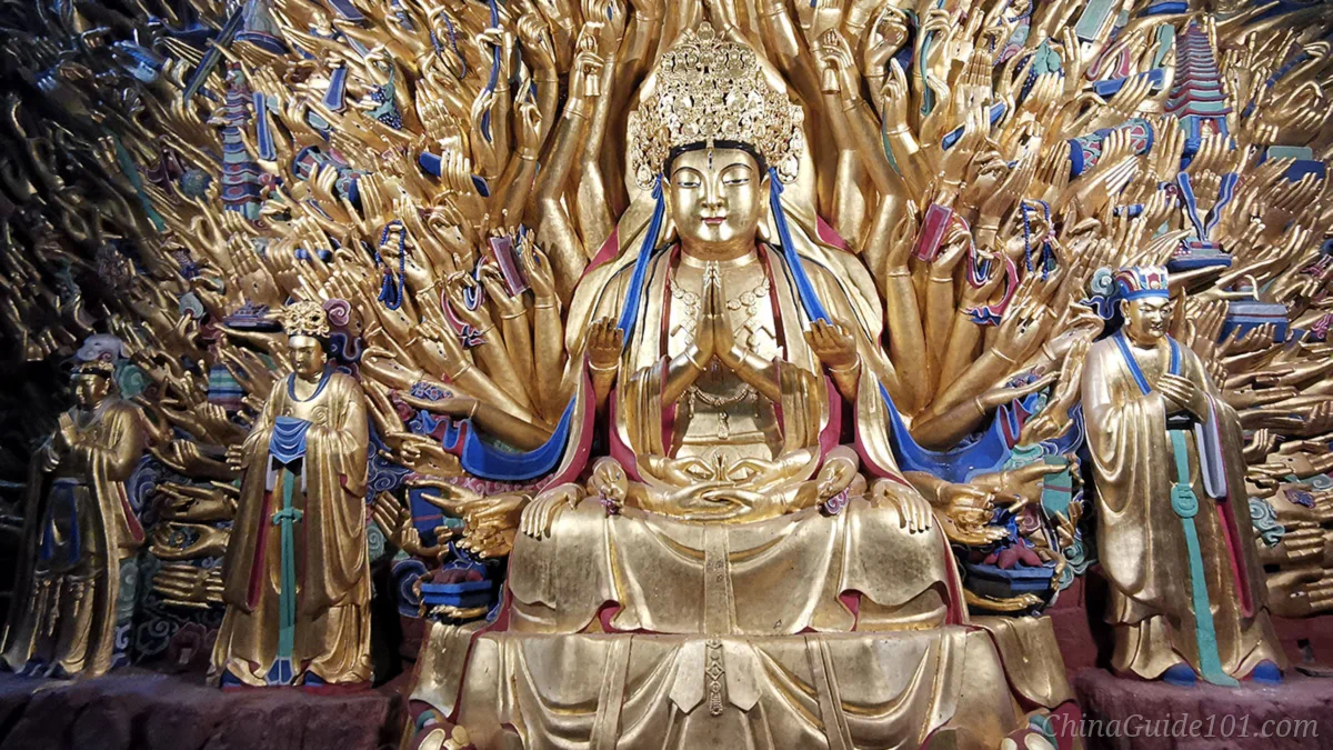 Gilded Thousand‑Hand Avalokitesvara (Guanyin), Baodingshan, Dazu Rock Carvings, World Heritage Site in Chongqing, China