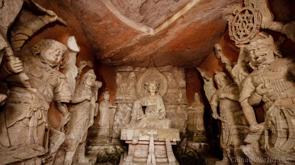 Water Moon Guanyin niche No.133 at Beishan, Dazu Rock Carvings, ancient stone Buddhist sculptures